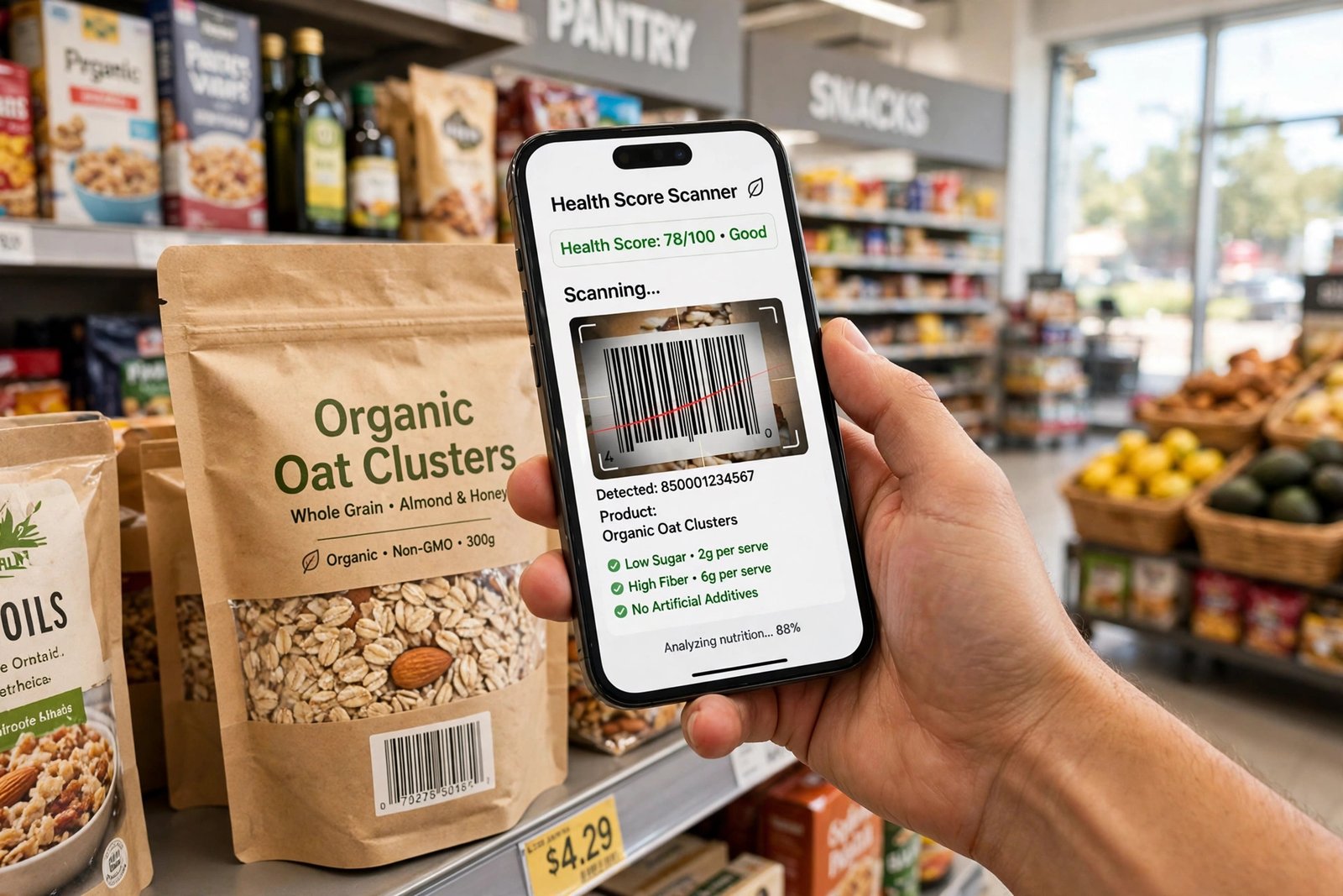 scanning a food barcode with an iPhone app to check ingredients